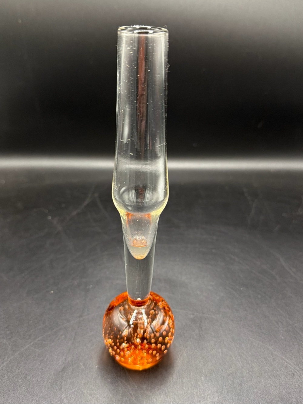 Mid Century Glass Amber Gold Peach and Clear Controlled Bubble Bud Vase 8”